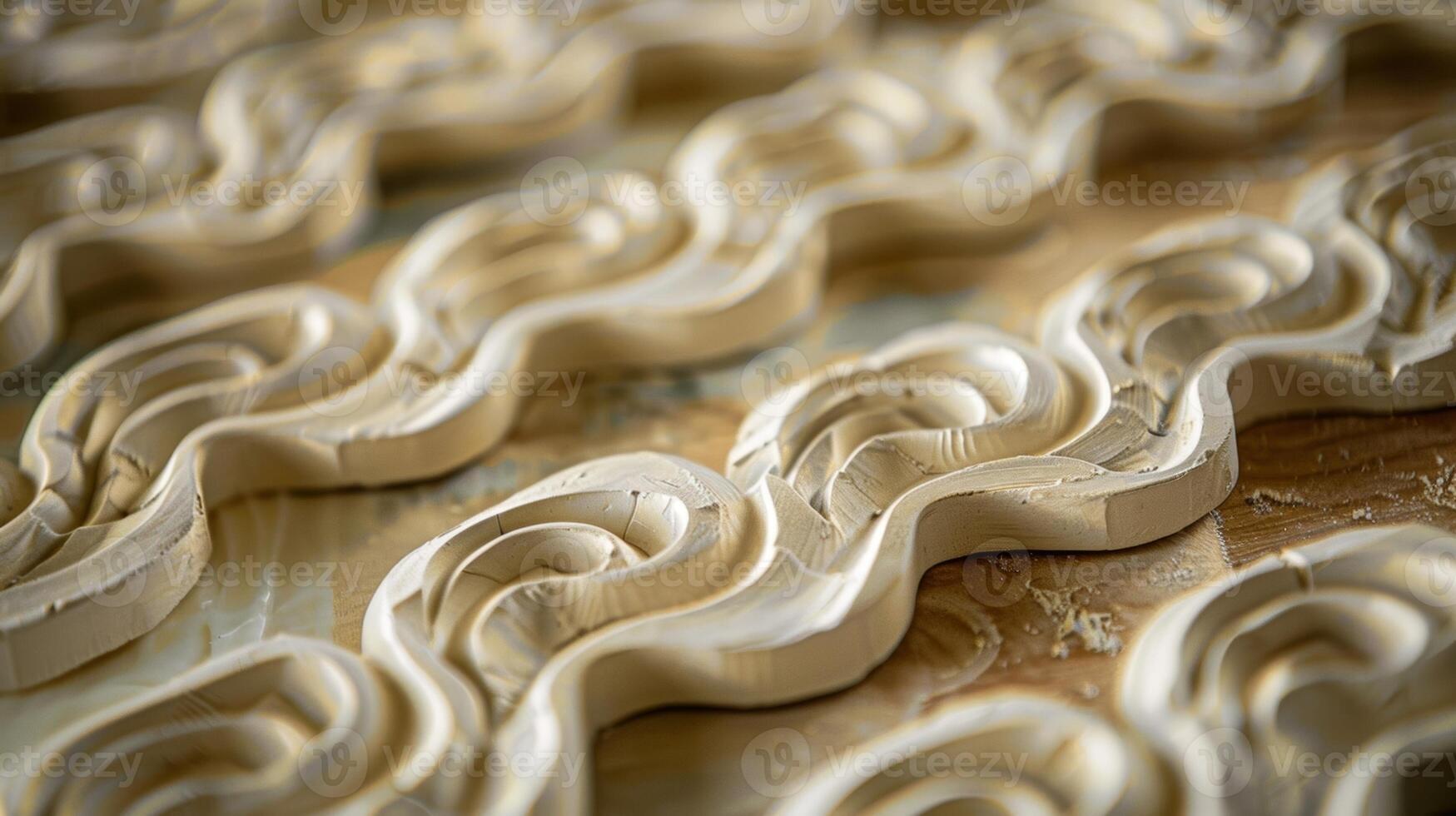 A photo showcasing the use of clay molds to create repeating patterns in a relief art piece.