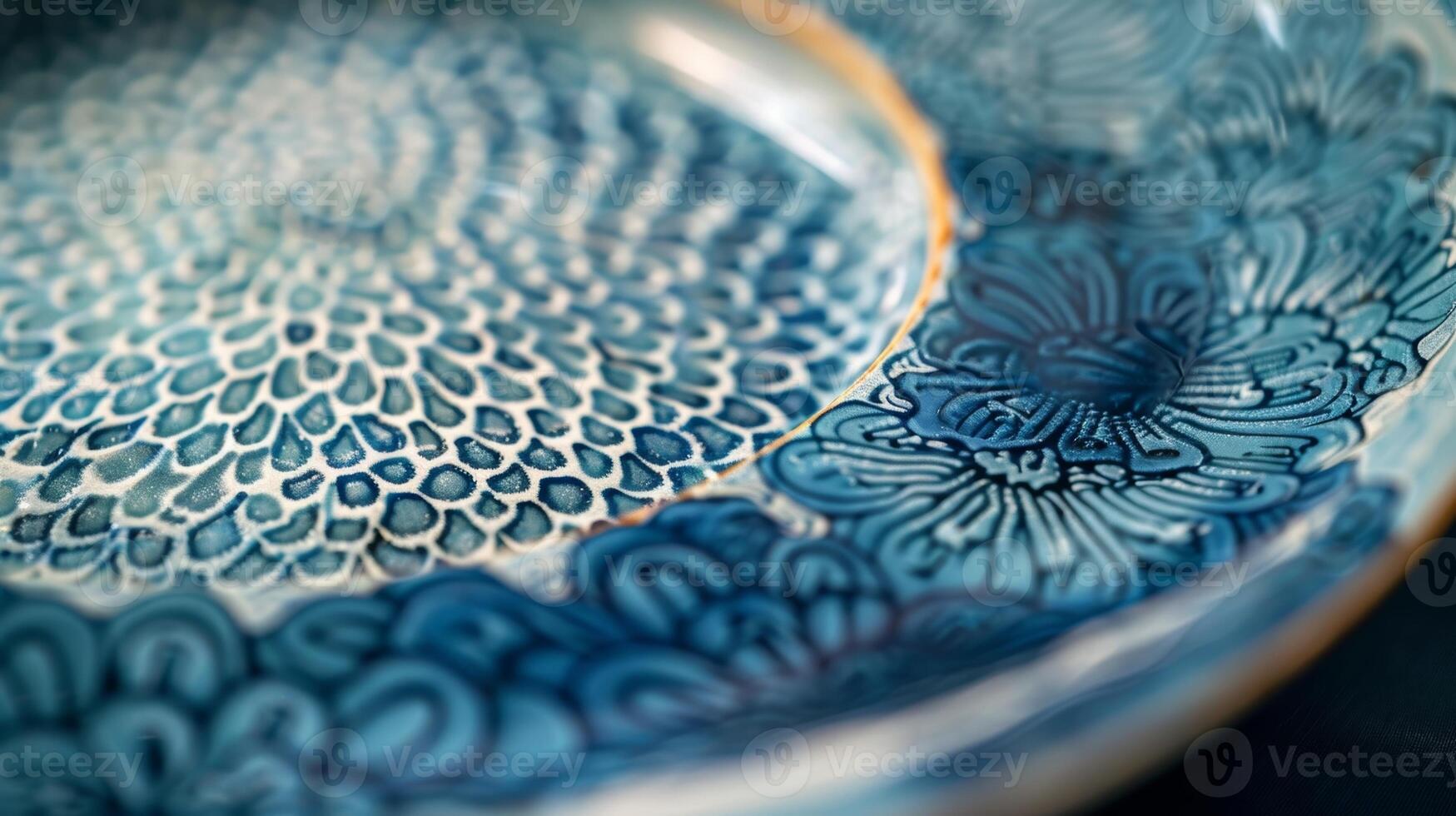 Delicate abstract patterns dance across the surface of this ceramic plate showcasing the versatile nature of the medium. photo