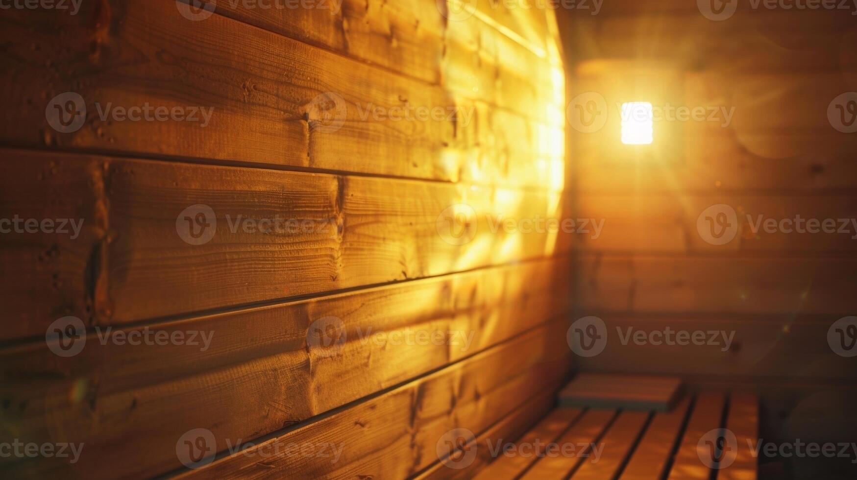 Sunkissed walls and soft soothing music playing in the background of the sauna room. photo