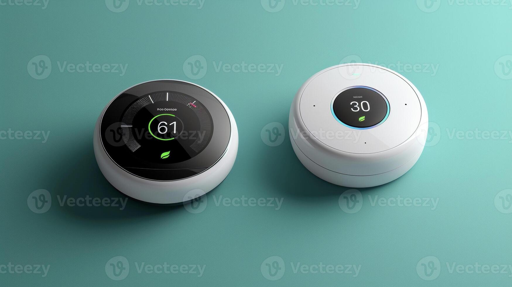 A sidebyside comparison of a traditional thermostat and a smart thermostat highlighting the ease of use and energysaving benefits of integrating technology into your hom photo