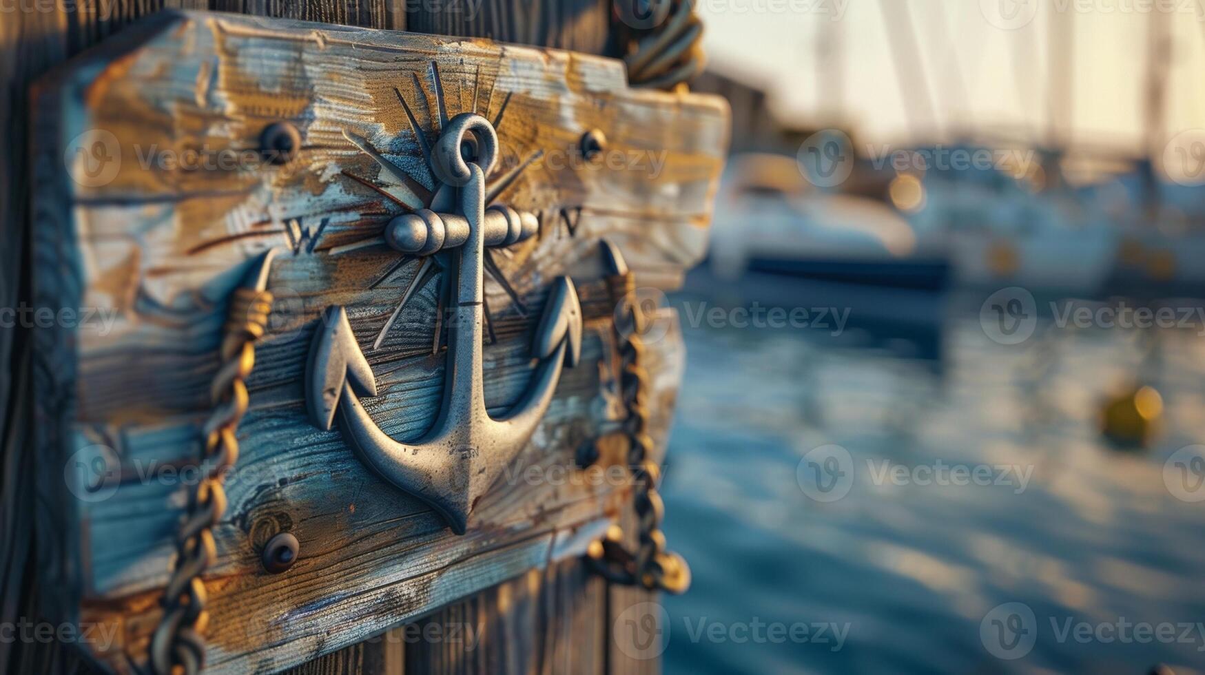 Blank mockup of a classic marina sign featuring an anchor and compass design. photo