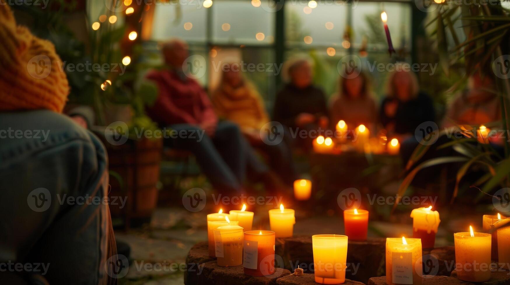 As the workshop comes to an end the candles continue to burn providing a warm and inviting atmosphere for participants to reflect on their gardening experience. 2d flat cartoon photo