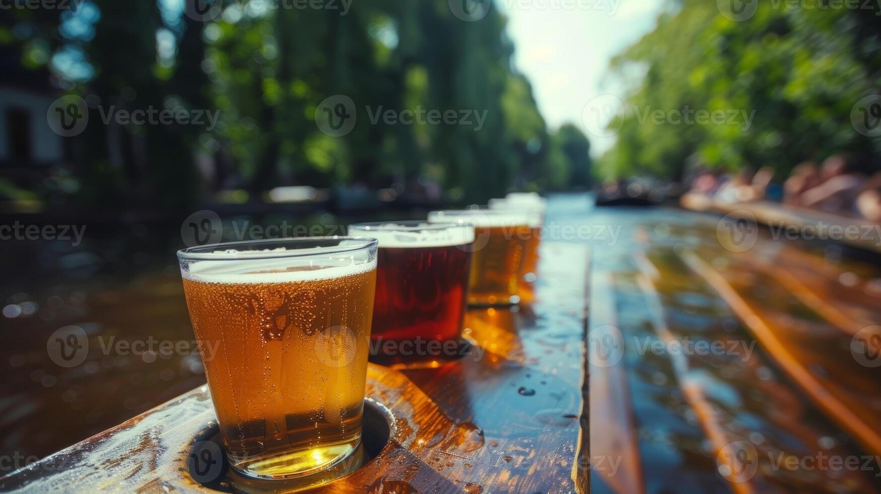 A boat tour where passengers can sample craft beers while cruising on a river or lake photo