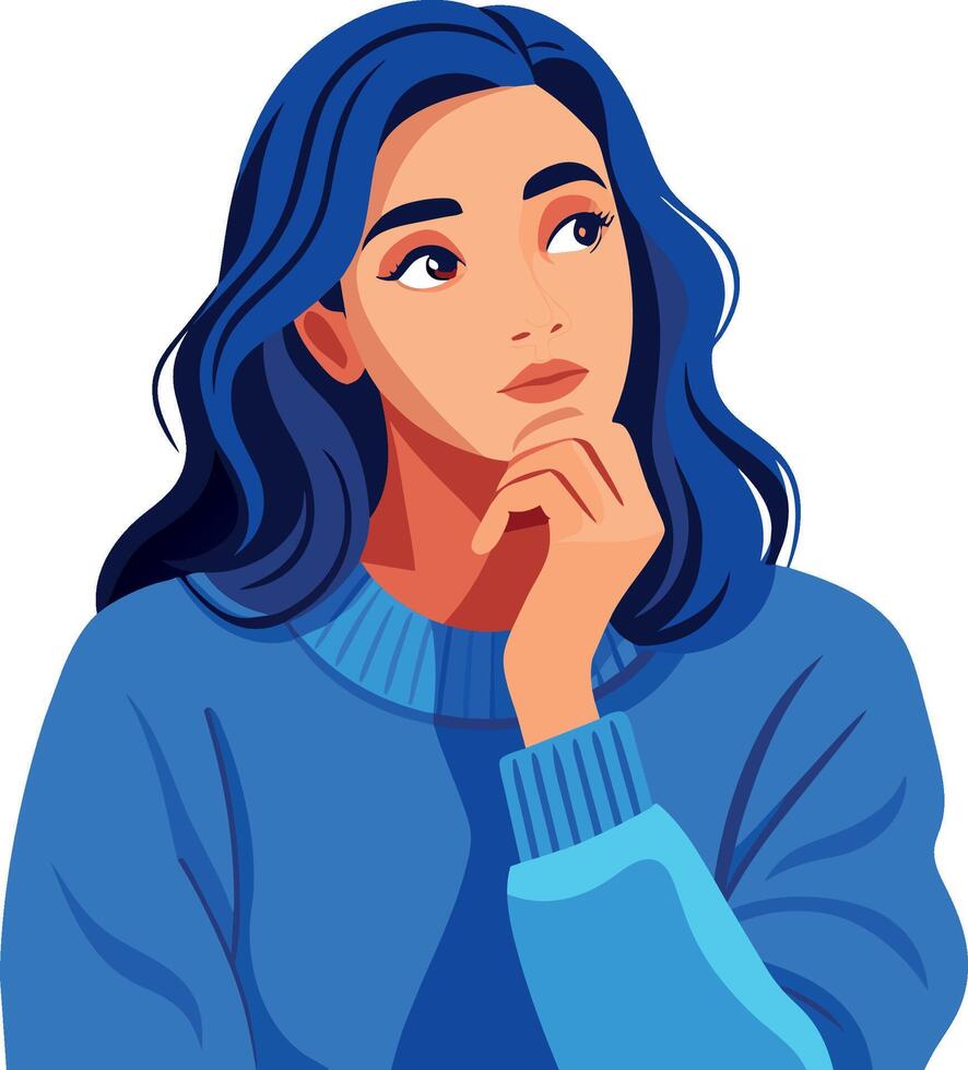 Pensive young woman with blue hair vector