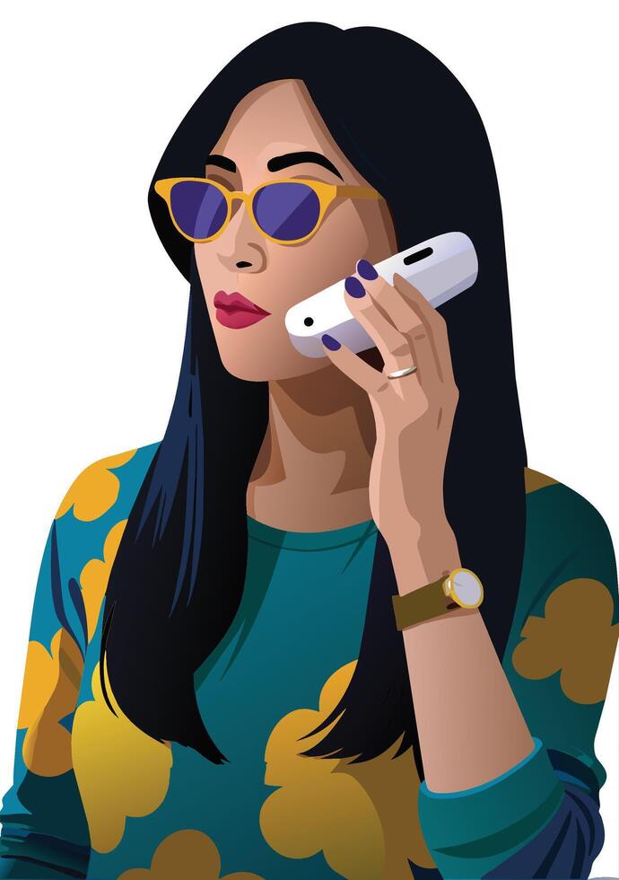 mujer hablando por teléfono celular vector