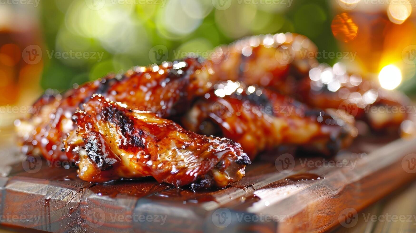 Sweet and sticky barbecued chicken wings coated in a y sauce are a fingerlicking delicacy that cant be missed photo