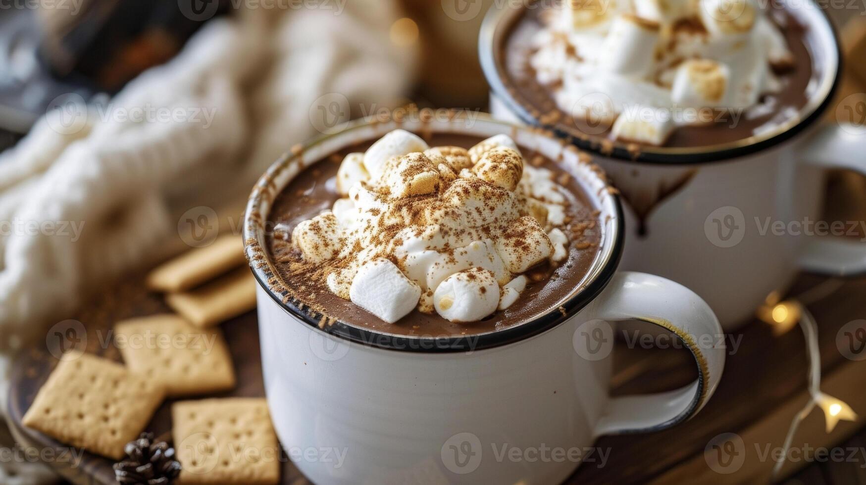 Cozy up by the fire and enjoy this decadent smores hot chocolate. Made with velvety rich cocoa gooey melted marshmallows and topped with a generous helping of whipped crea photo