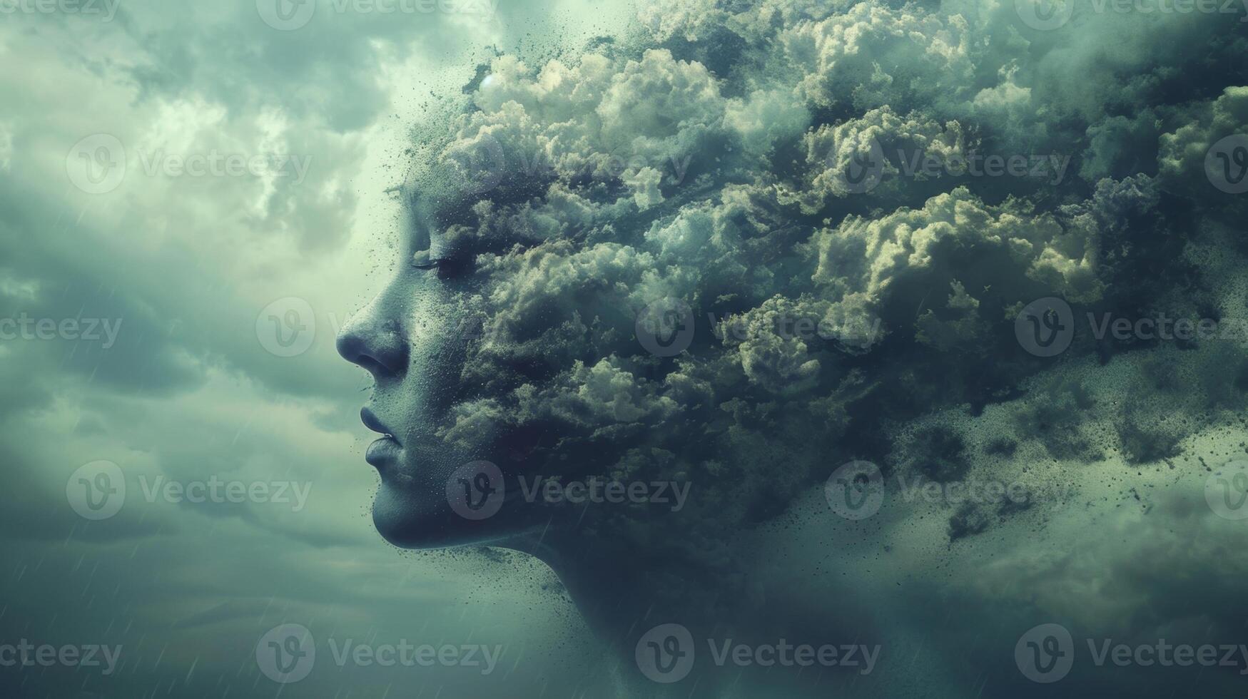 An imaginative illustration of SAD symptoms fading away represented by storm clouds slowly dissipating. photo
