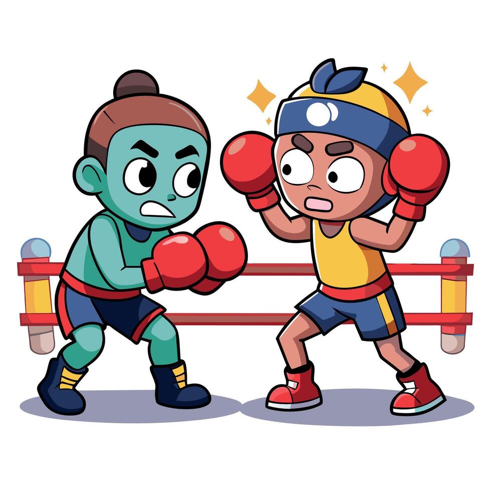 A Groovy Carton Character boxing flat illustration vector