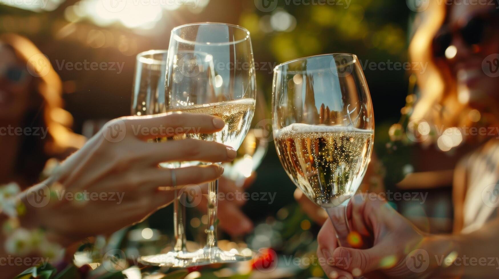 Delicate bubbles dance in the glasses reflecting the lively conversations and laughter of guests enjoying the sparkling water soiree photo