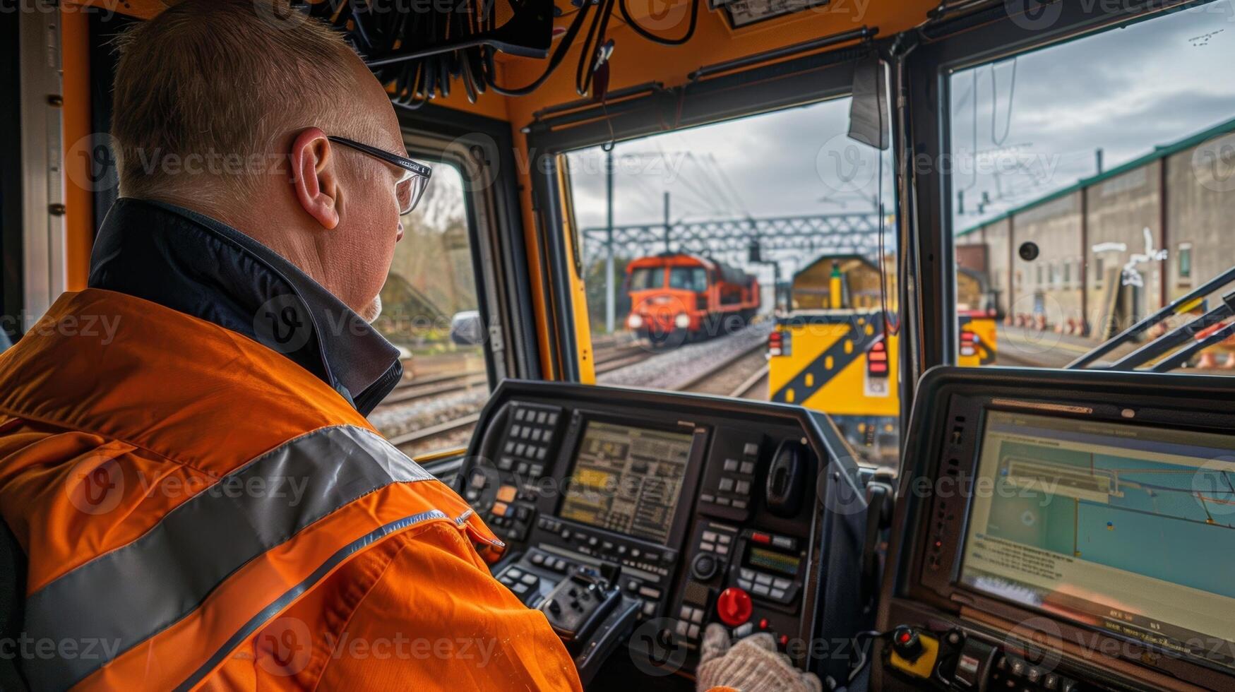 Despite the noise and activity on the construction site the cabin provides a calm and focused environment for the operator photo