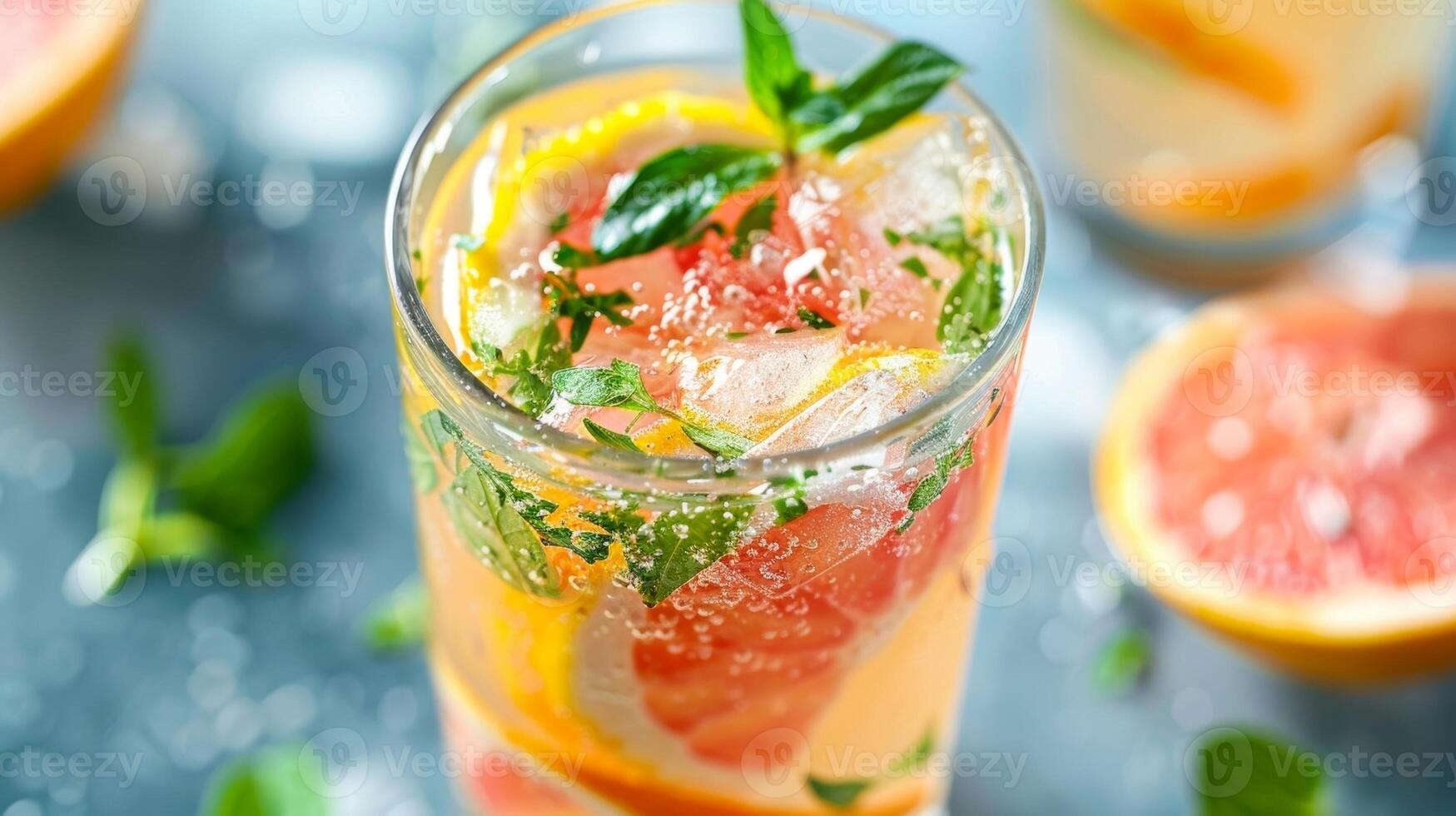 The first sip of a refreshing citrus and herb mocktail sparking conversation and appreciation for its unique flavor profile photo