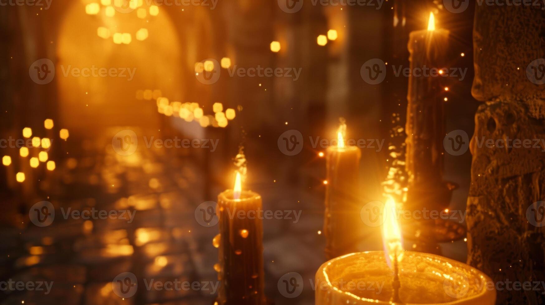 The warm glow of the candles dances off the walls giving an ethereal quality to the already magical scene. 2d flat cartoon photo