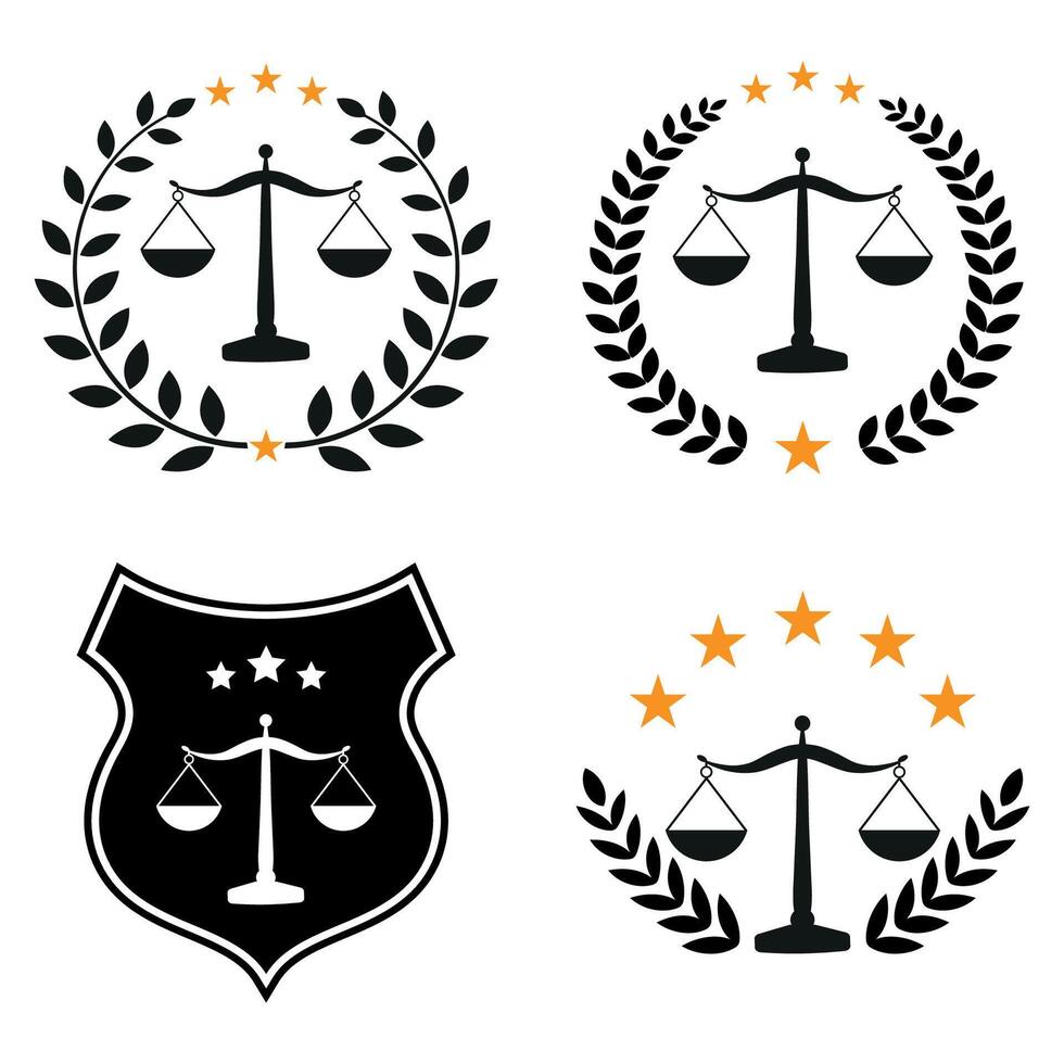 Illustration of a set of justice symbols with laurel vector