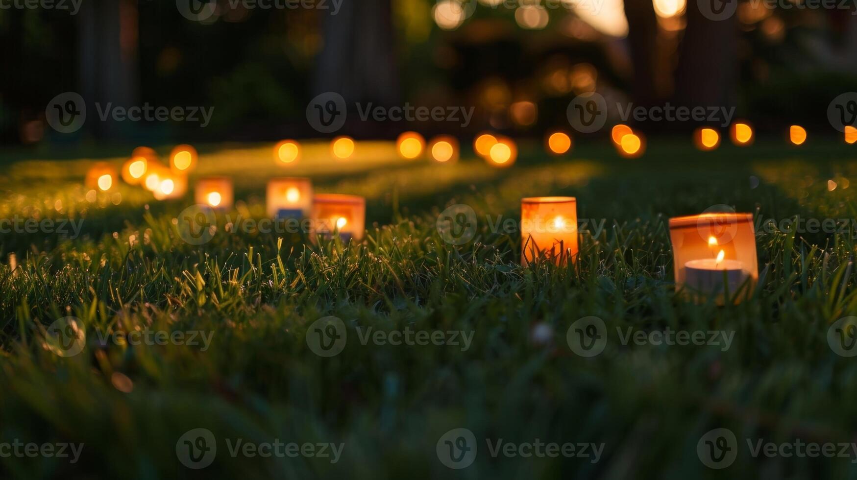 Shadows stretched across the grass as the candles emitted a warm and inviting glow beckoning artists to come and join in the painting workshop. 2d flat cartoon photo