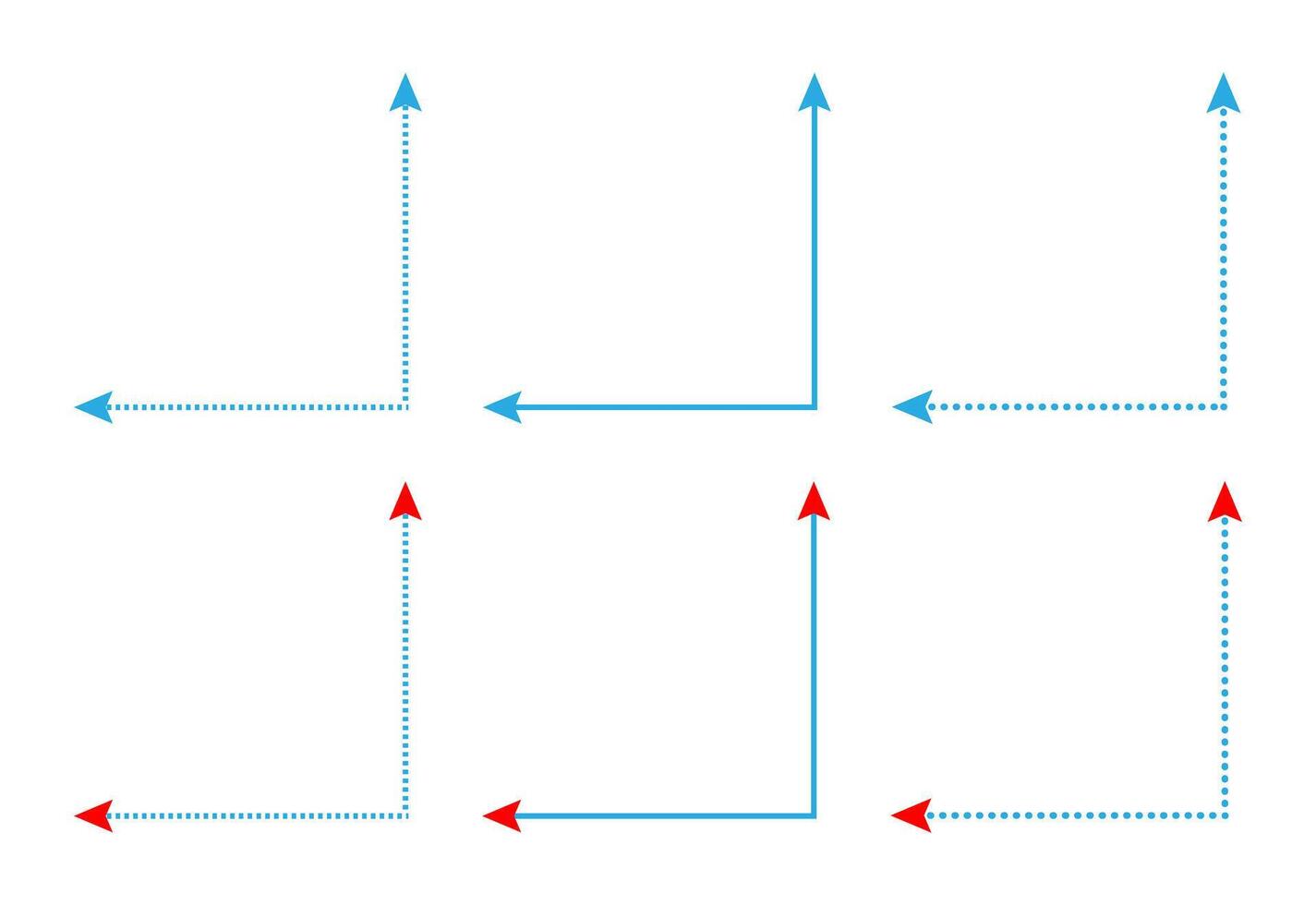 Double ended right angle 90 degrees corner arrows resources for teacher and student. vector