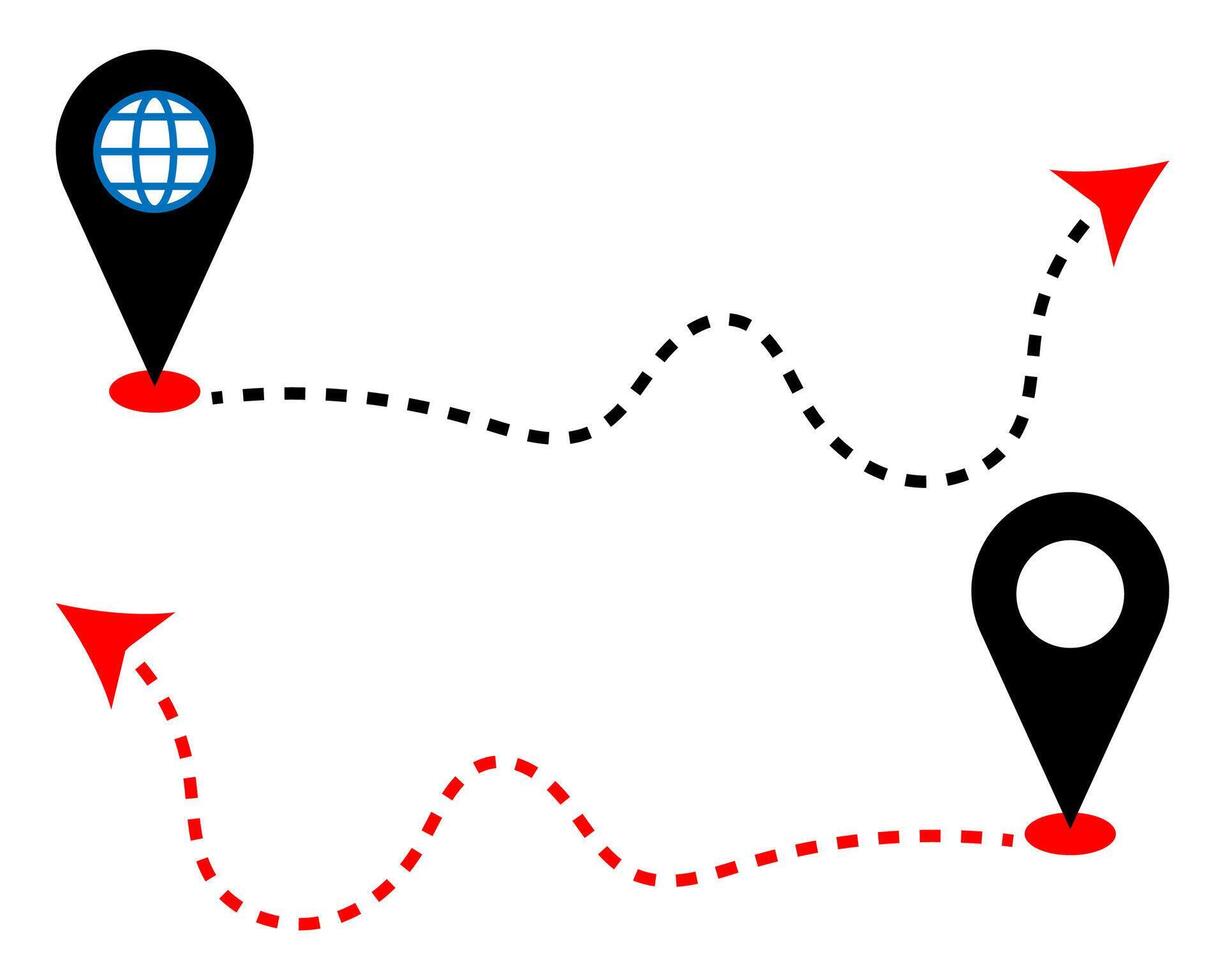 Dashed line arrow route path location pin. vector