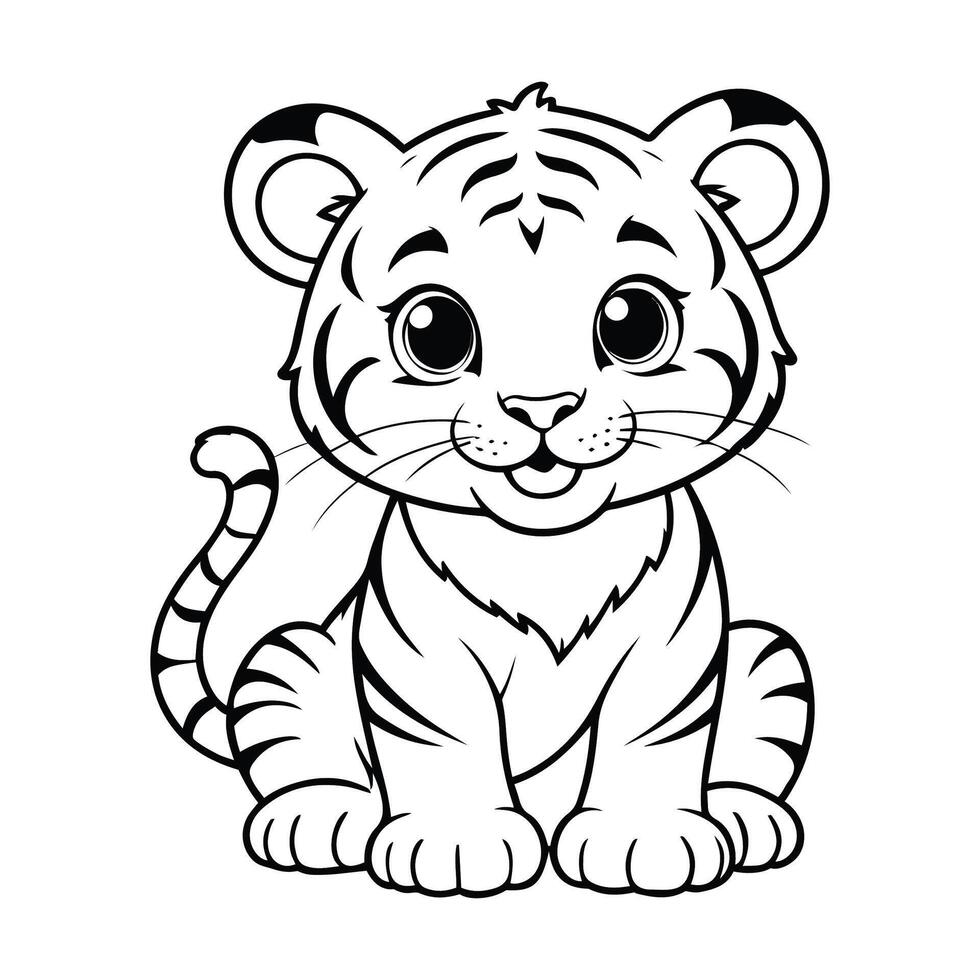 mano bosquejo de contento bebé Tigre línea Arte ilustración vector