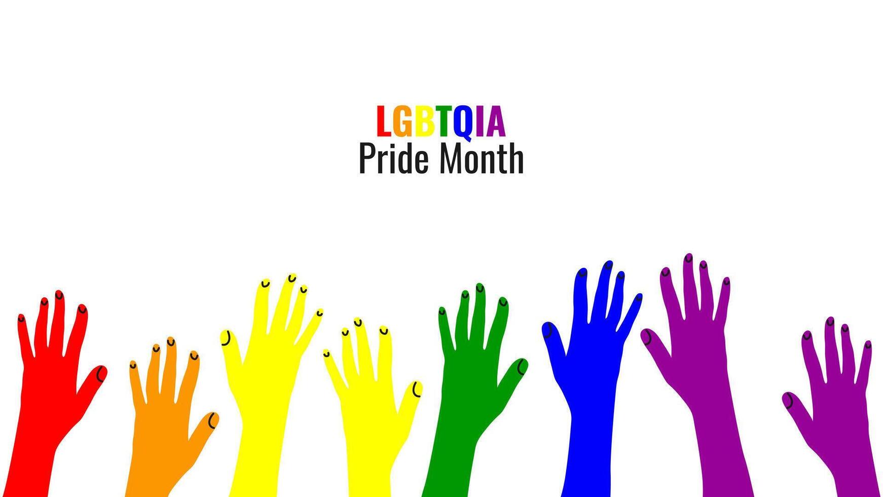 LGBTQ banner with symbols celebrating Pride Month. Colored hands people. Rainbow elements. Gay pride parade. illustration. vector