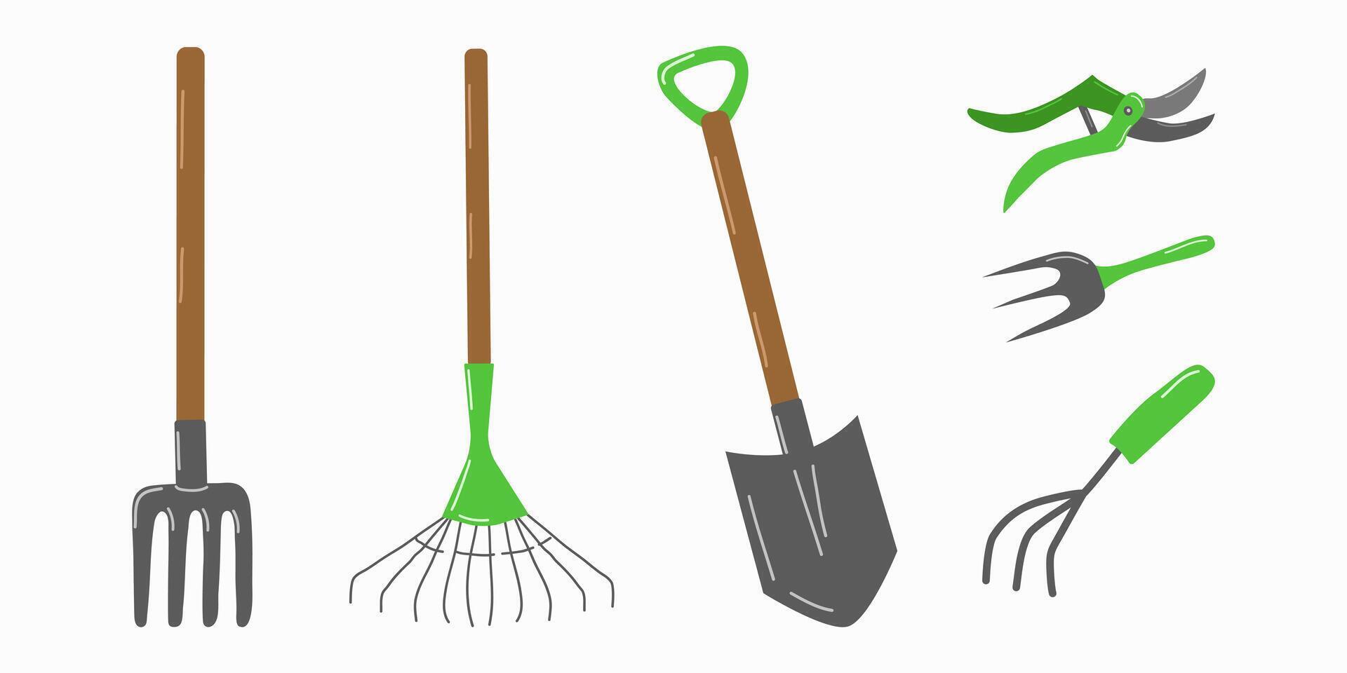 Garden tools and accessories set white background. vector