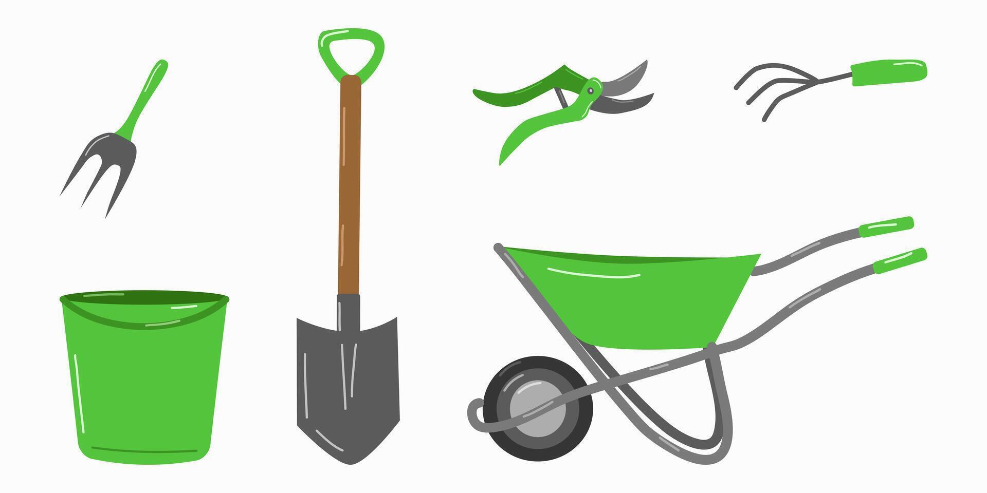 jardín herramientas y accesorios conjunto blanco antecedentes. vector