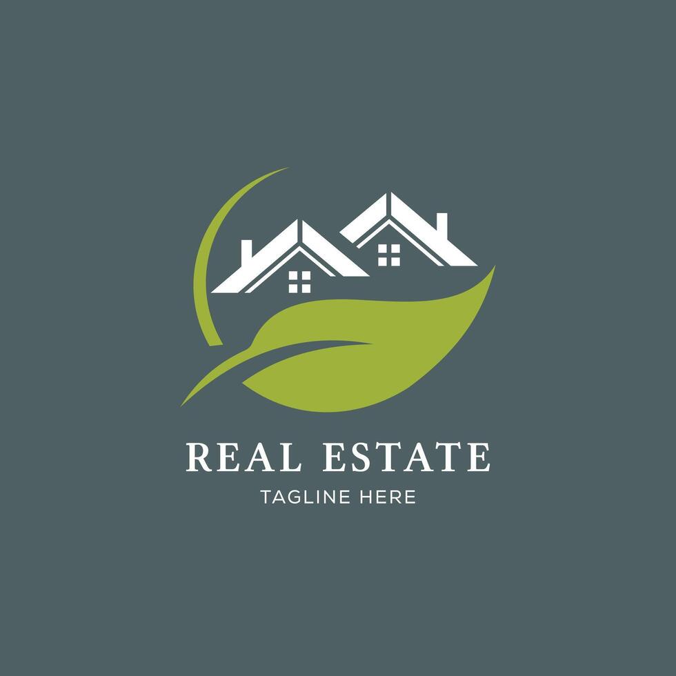 A real estate logo combines a house with a leaf image, emphasizing eco-friendly practices vector