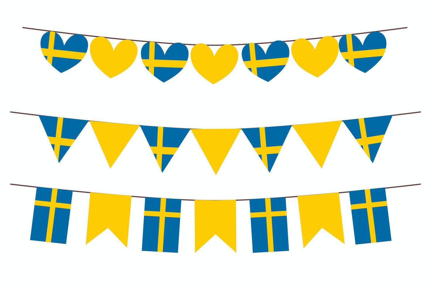 Swedish flags bunting set elements isolated on white background vector