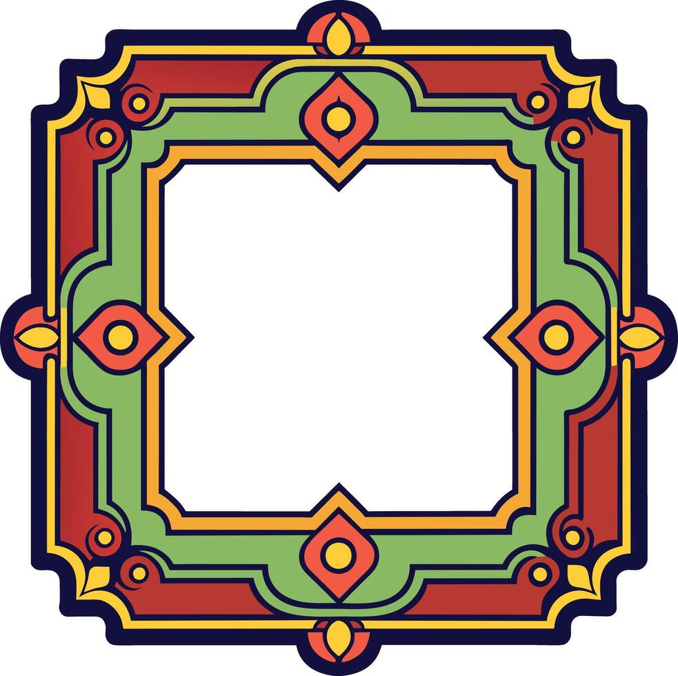 an ornate square frame with a red, green and yellow color scheme vector