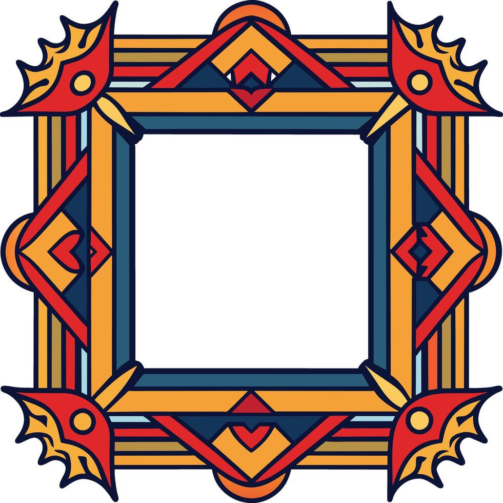 an ornate square frame with a red, blue and yellow design vector