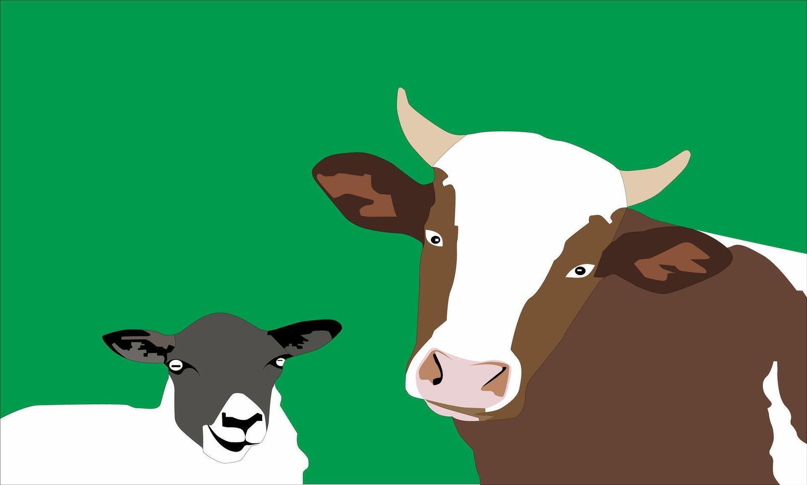 illustration of a brown cow and a white sheep with half a body vector