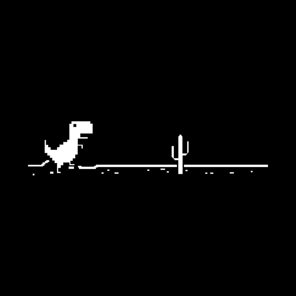 No internet connection pixel dinosaur offline art bad connection computer digital web concept network technology. black background. vector