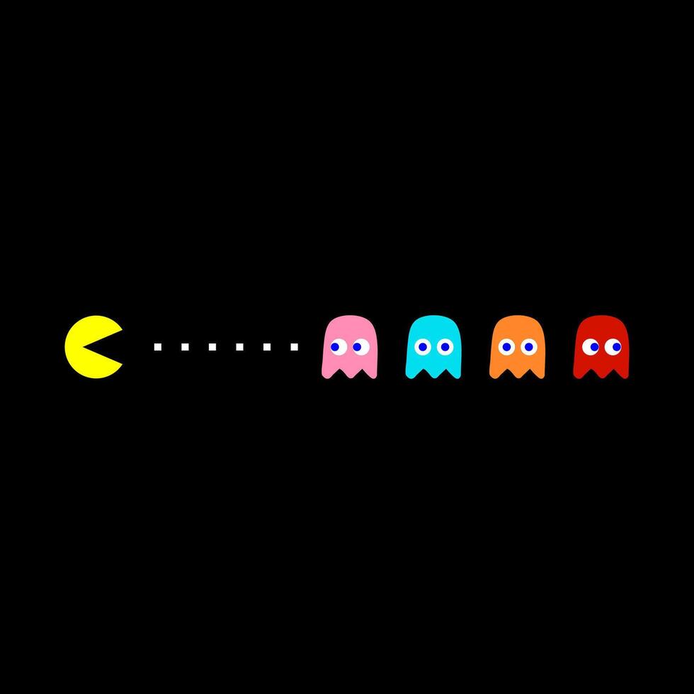 pacman fantasmas retro juego de azar. aislado en negro antecedentes. vector