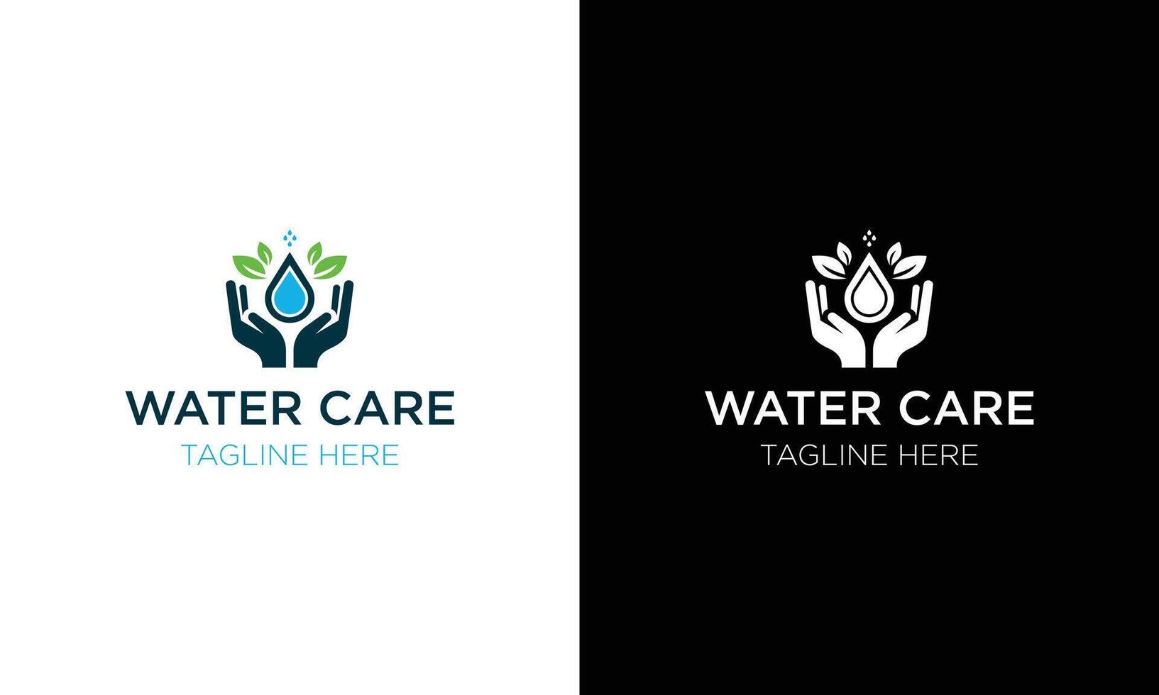 hand leaf care with fresh water drop for biology spring natural logo design vector