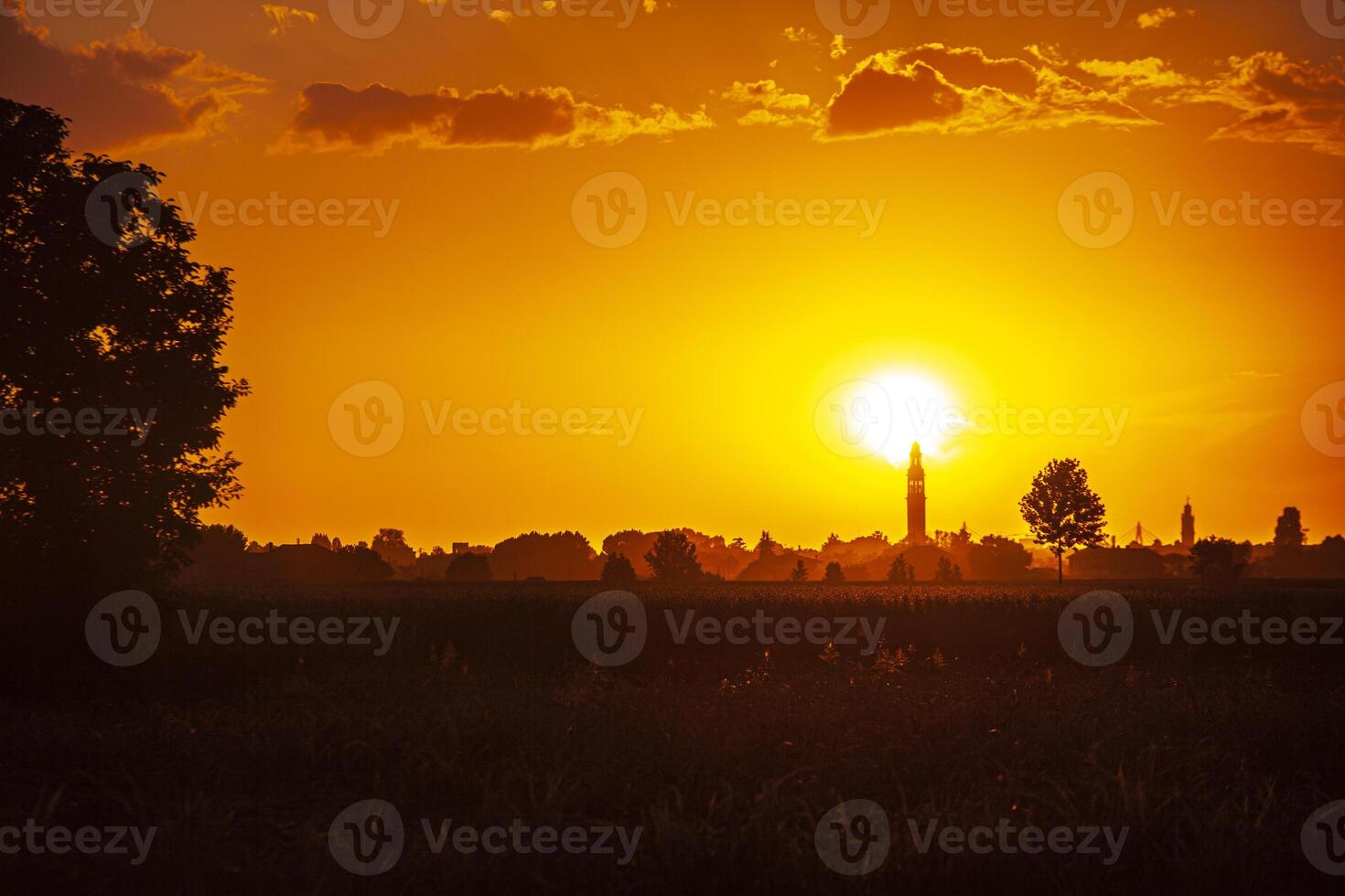 Sunset bell tower trees countryside 4 photo