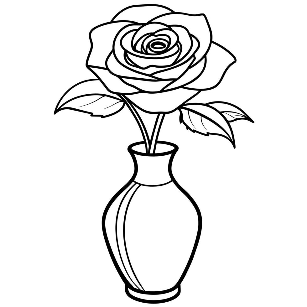 Rose flower outline illustration coloring book page design, Rose flower black and white line art drawing coloring book pages for children and adults vector