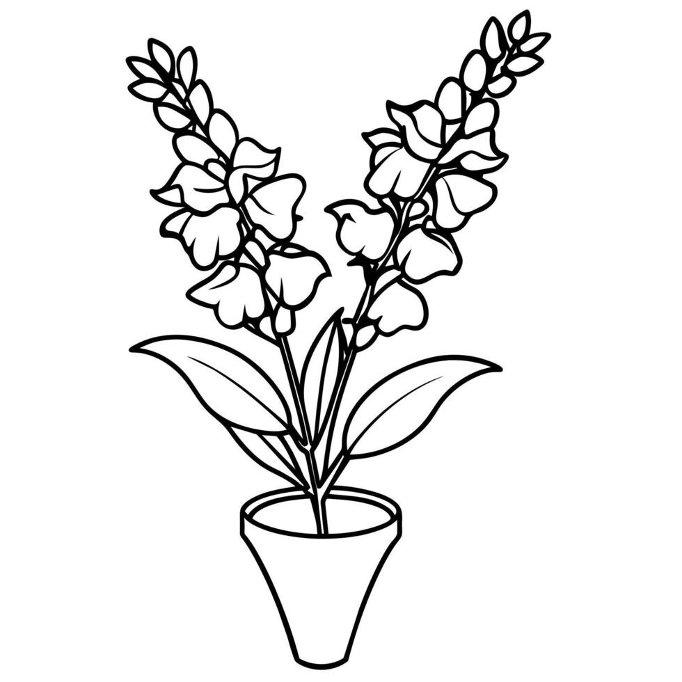 Snapdragon flower outline illustration coloring book page design, Snapdragon flower black and white line art drawing coloring book pages for children and adults vector