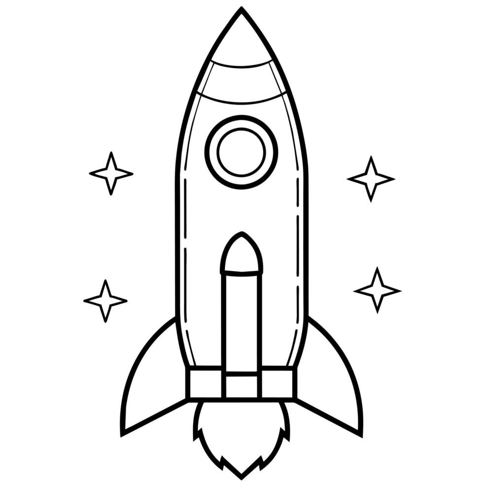 Rocket outline coloring book page line art illustration digital drawing vector
