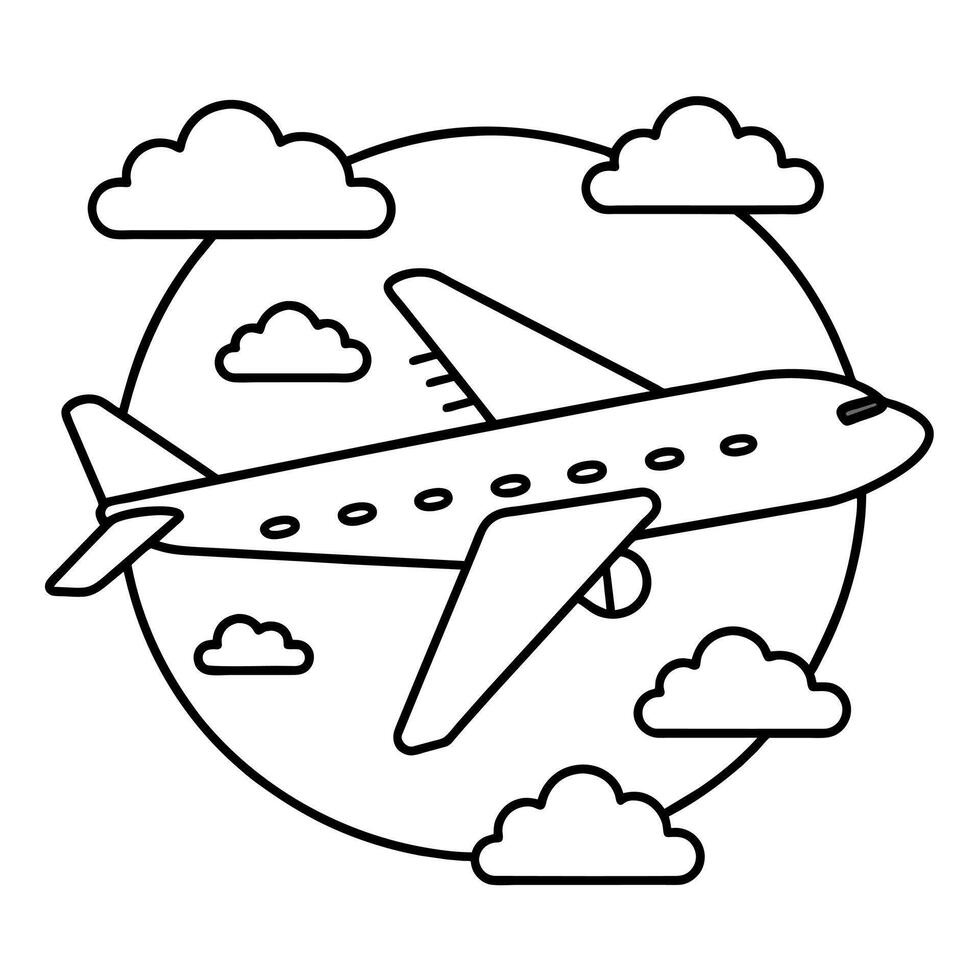 Plane outline coloring book page line art illustration digital drawing vector