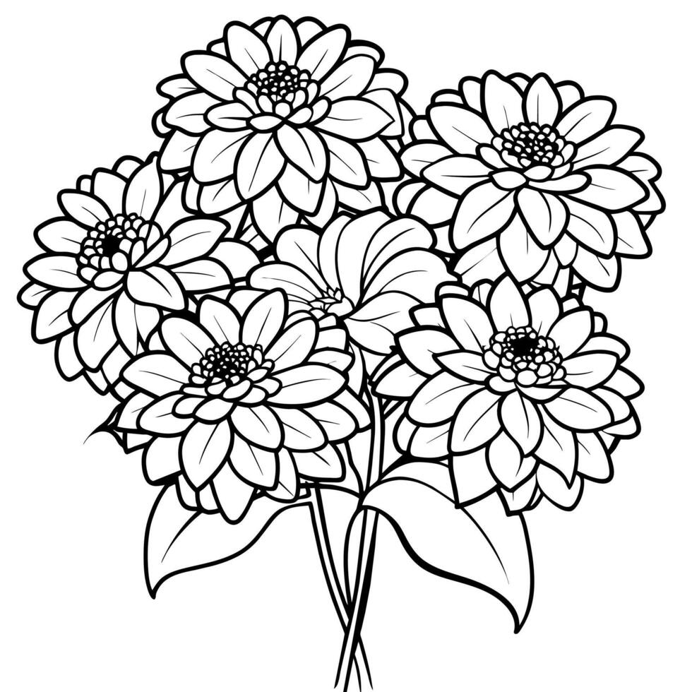 zinnia flor contorno ilustración colorante libro página diseño, zinnia flor negro y blanco línea Arte dibujo colorante libro paginas para niños y adultos vector