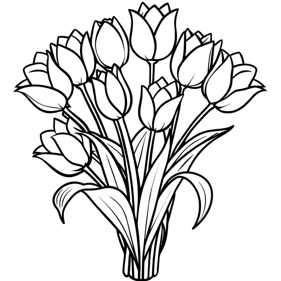 Tulip Flower outline illustration coloring book page design, Tulip Flower black and white line art drawing coloring book pages for children and adults vector