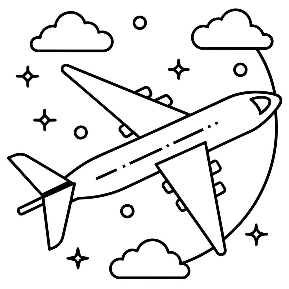 Plane outline coloring book page line art illustration digital drawing vector