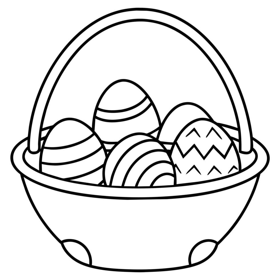 Easter eggs basket outline coloring book page line art illustration digital drawing vector