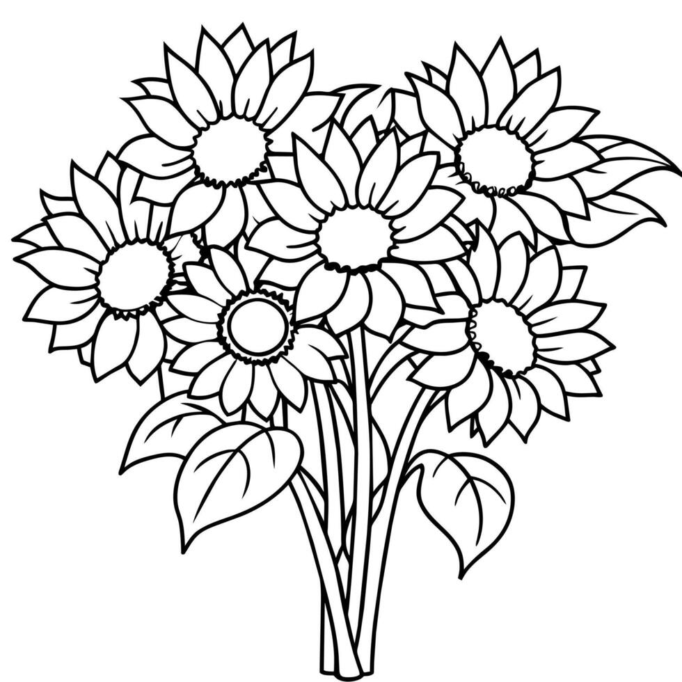 Sunflower flower outline illustration coloring book page design, Sunflower flower black and white line art drawing coloring book pages for children and adults vector