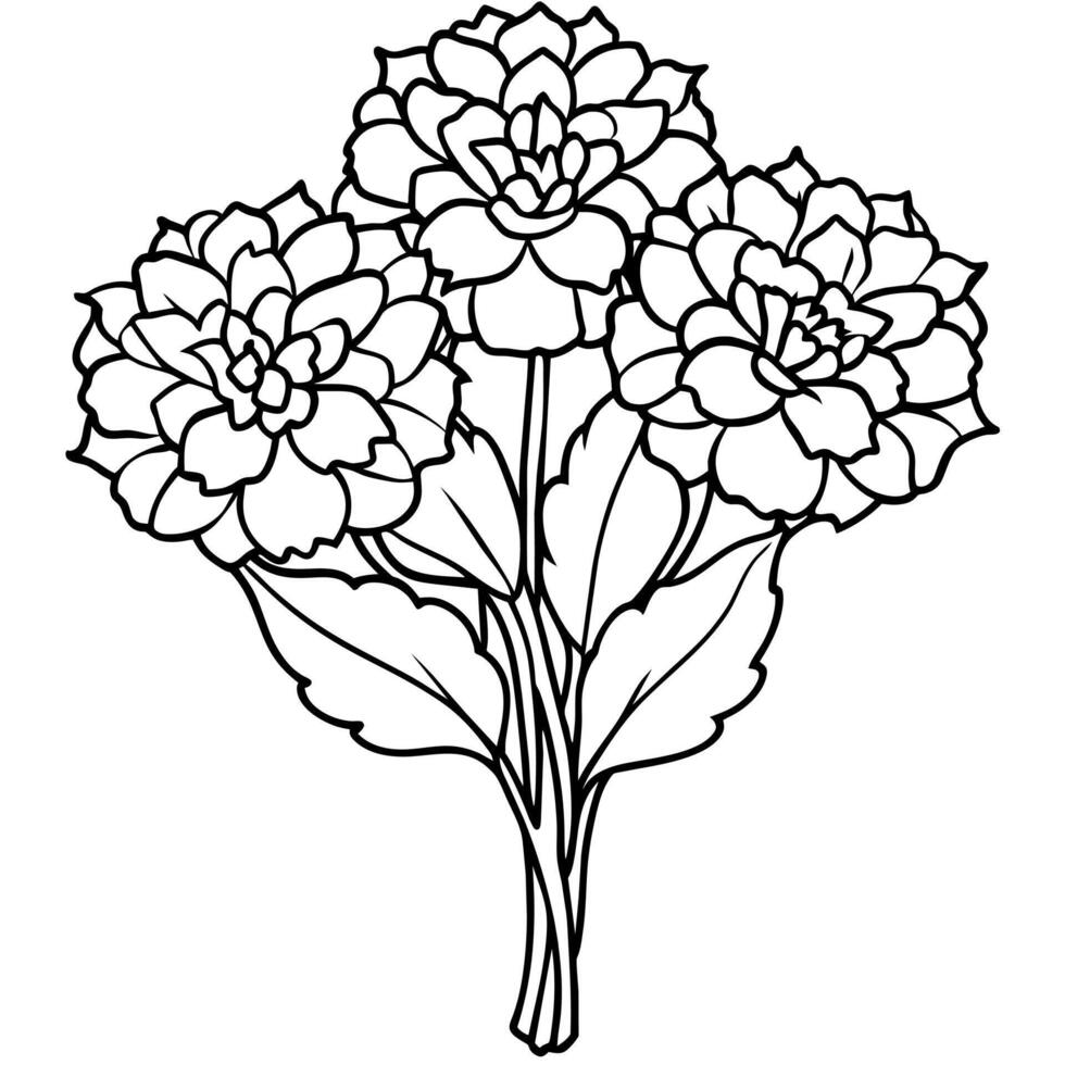 Marigold Flower Bouquet outline illustration coloring book page design, Marigold Flower Bouquet black and white line art drawing coloring book pages for children and adults vector