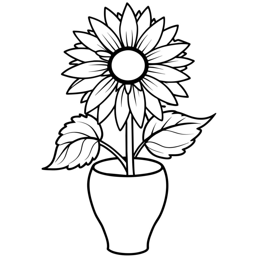 Sunflower flower outline illustration coloring book page design, Sunflower flower black and white line art drawing coloring book pages for children and adults vector