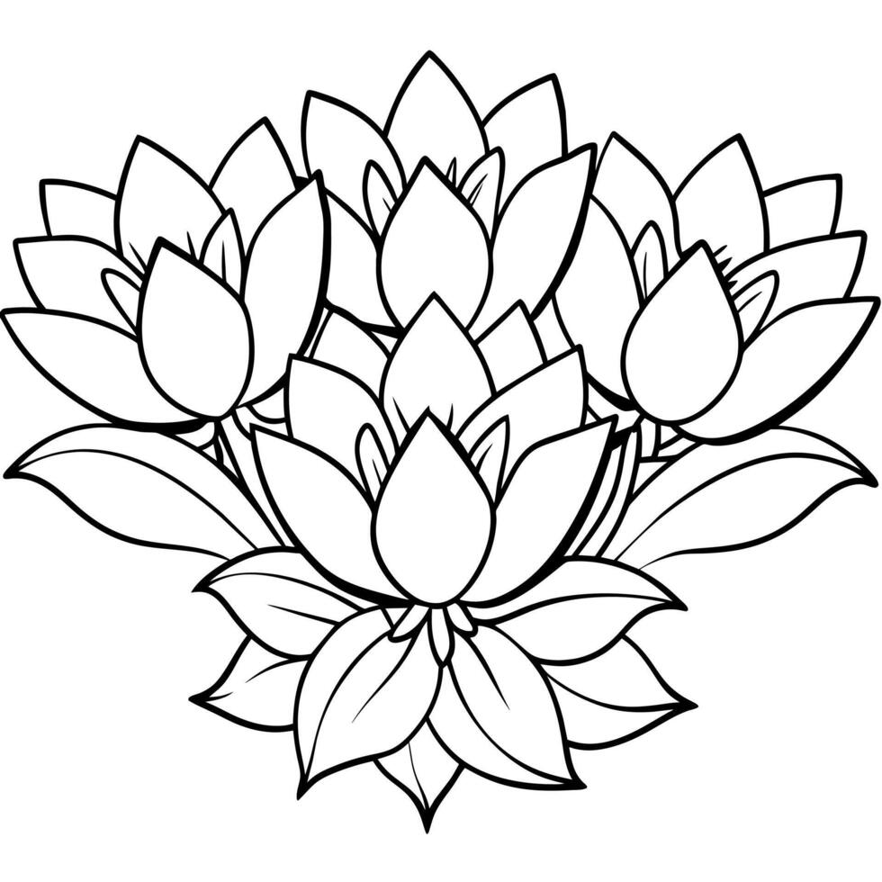 Lotus Flower outline illustration coloring book page design, Lotus Flower black and white line art drawing coloring book pages for children and adults vector