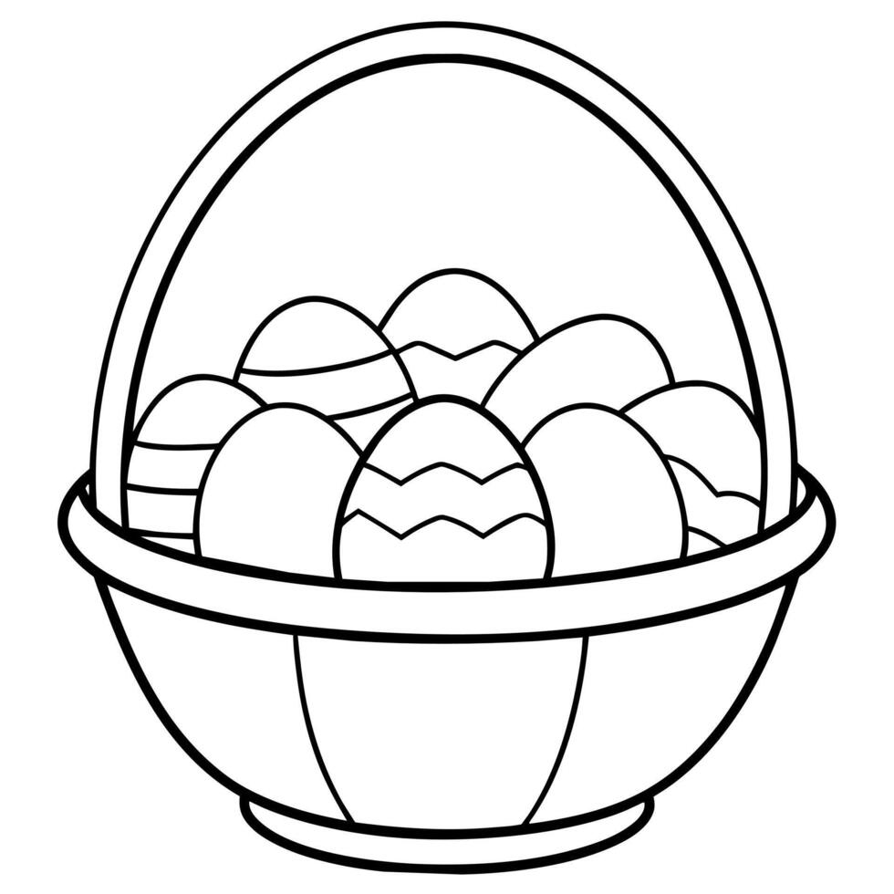 Easter eggs basket outline coloring book page line art illustration digital drawing vector