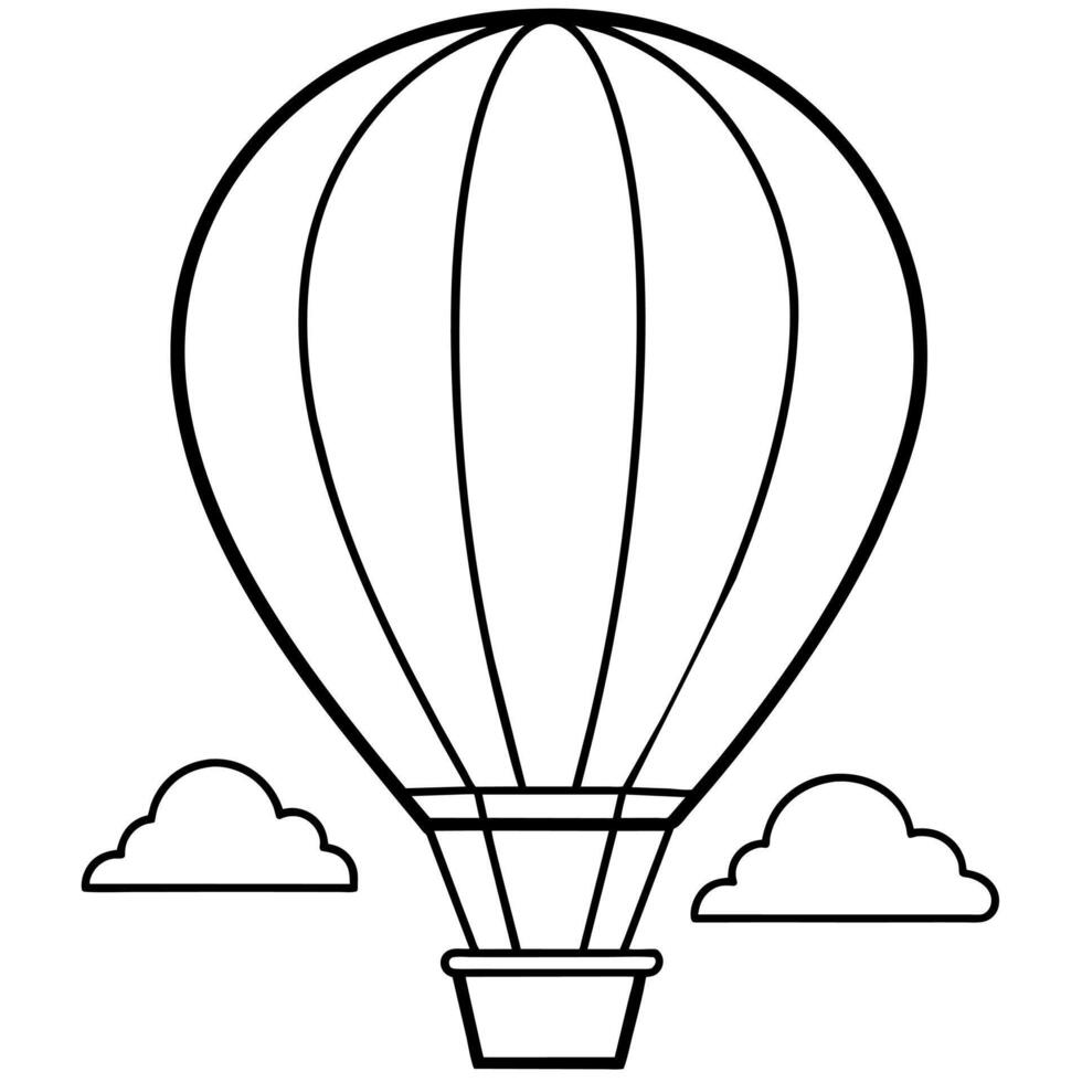 Hot air balloon on the sky outline coloring book page line art illustration digital drawing vector