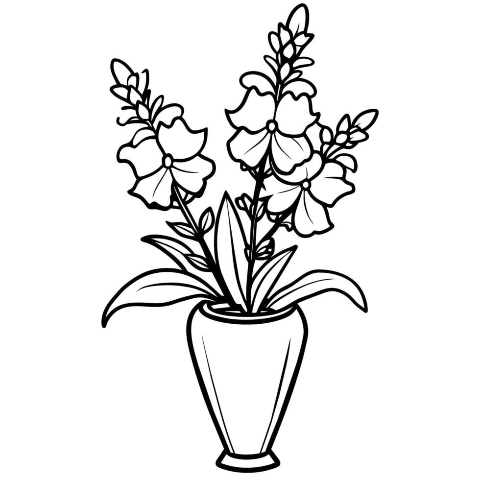 Snapdragon flower outline illustration coloring book page design, Snapdragon flower black and white line art drawing coloring book pages for children and adults vector