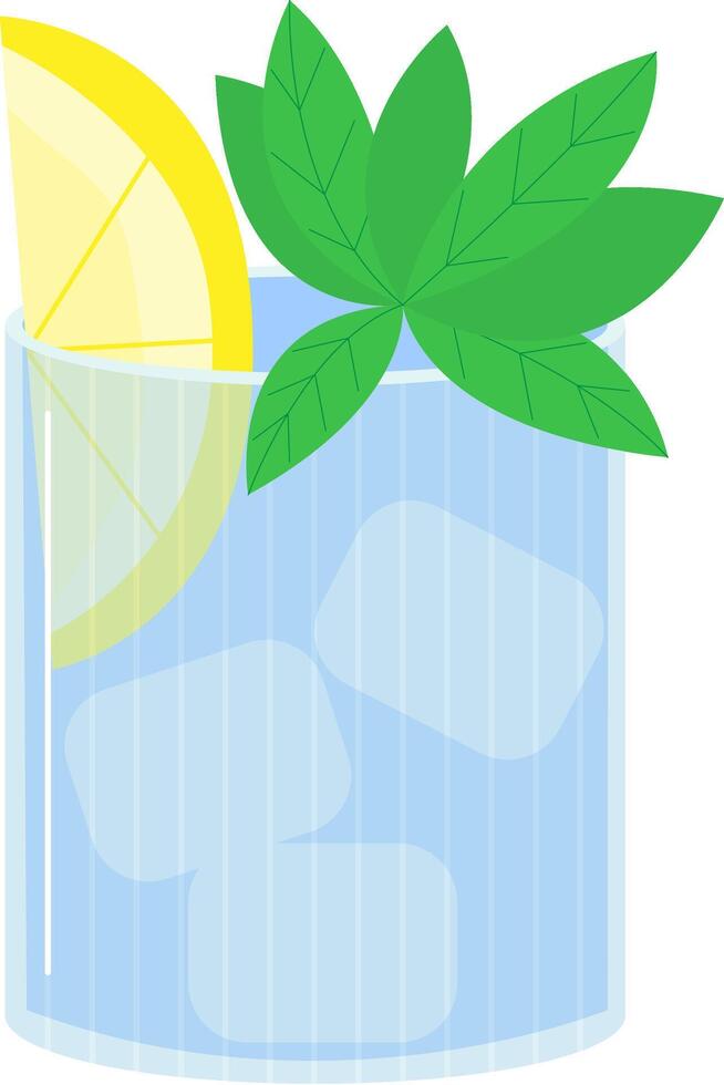 glass with water, mint and lemon flat illustration. Mojito in a glass with lemon and mint. vector